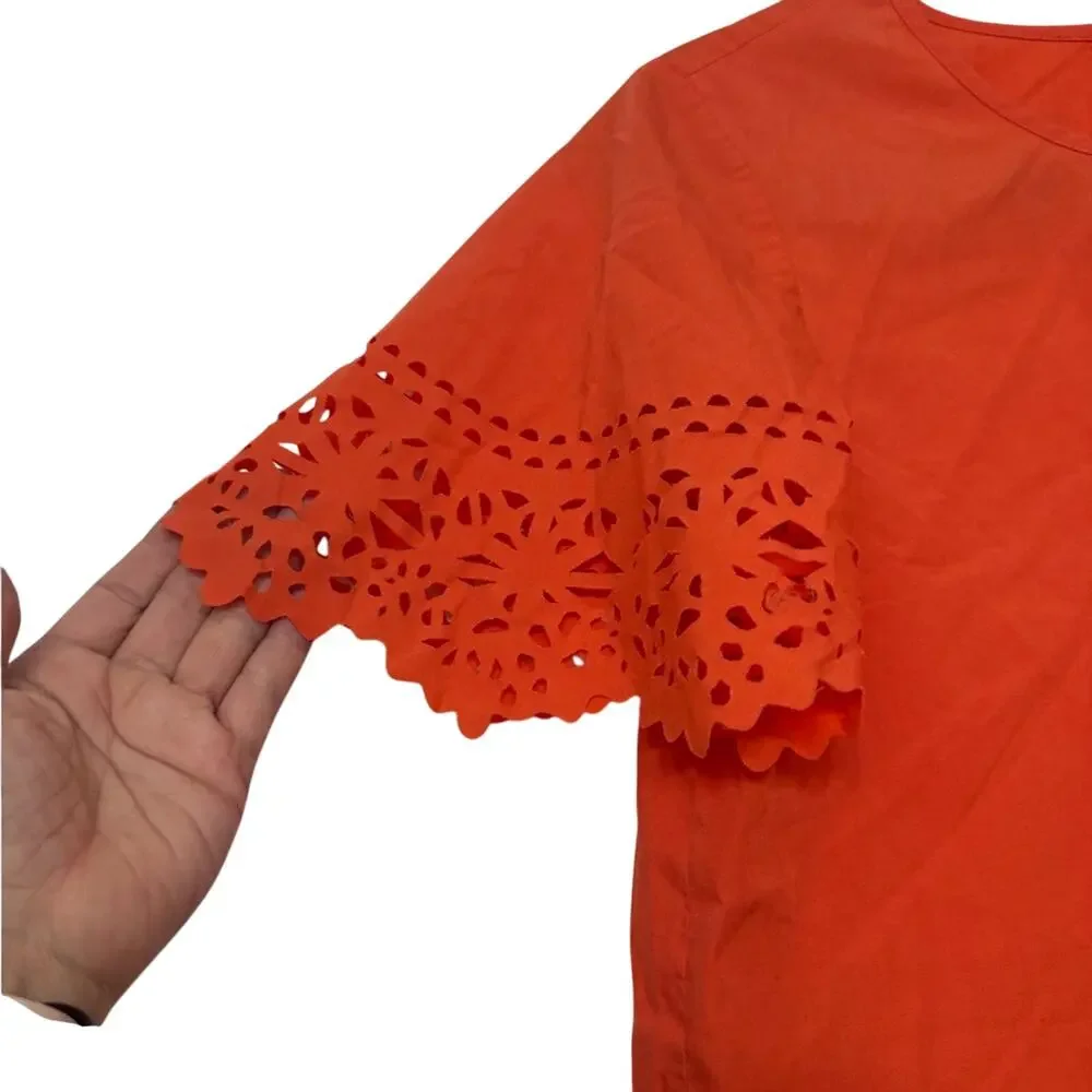 J.Crew‎ Blouse Women's XXS Top Orange Eyelet Flutter Sleeve Summer Cotton Blend